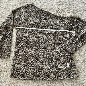 Bibi Leopard Print Asymmetrical Cold Shoulder Sweater
